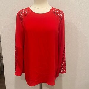 Chico's Vibrant Red Lace Detail Blouse Sz Large